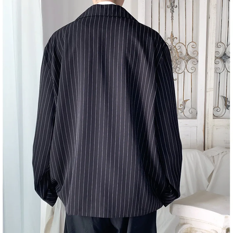 

IEFB Men's Striped Blazer New Loose Large Coat Gift Pendant Chic Tops Vintage Korean Style Casual Single-breasted Stylish Suit