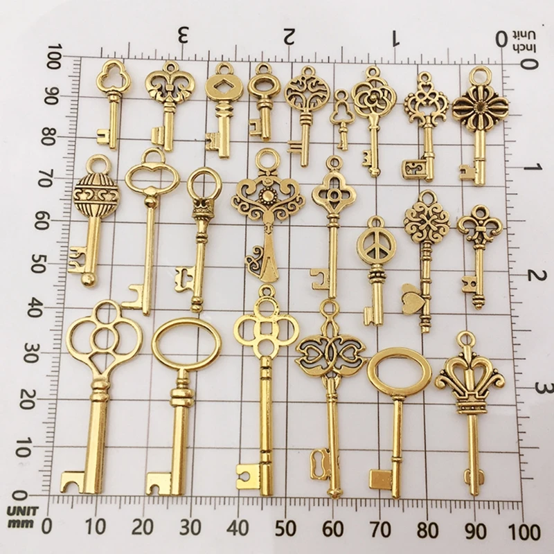 

82 Pcs Antique Vintage Alloy Mixed Charms Keys Pendants Gifts Handmade DIY Crafts Jewelry Making Accessories