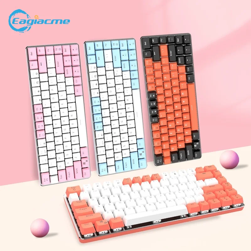 

Eagiacme F82 Keys Anti-ghosting Mechanical Gaming Keyboard With Adjustable Backlight ABS Keycaps MX Blue Switch Pink Keyboard