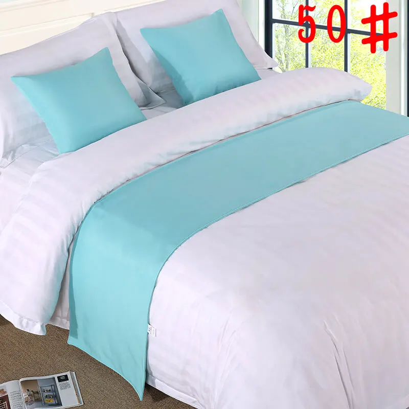 Solid Bed Runner Hotel Scarf Set Protector Slipcover Bed Decorative Scarf King For Hotel Bedroom Wedding Cushion Cover Teal Blue - Цвет: 50