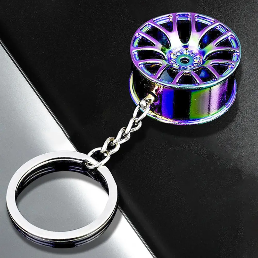 

Keychain Colorful Wheel Hub Shape Zinc Alloy Cool Pendant Accessory for Car Key