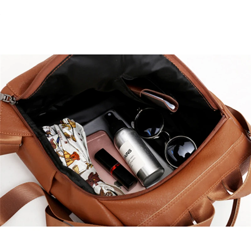 

Anti Theft Women Leather Backpack Zipper Backpack Black / Brown Large Capacity School Shoulder Bag Travel Backpack