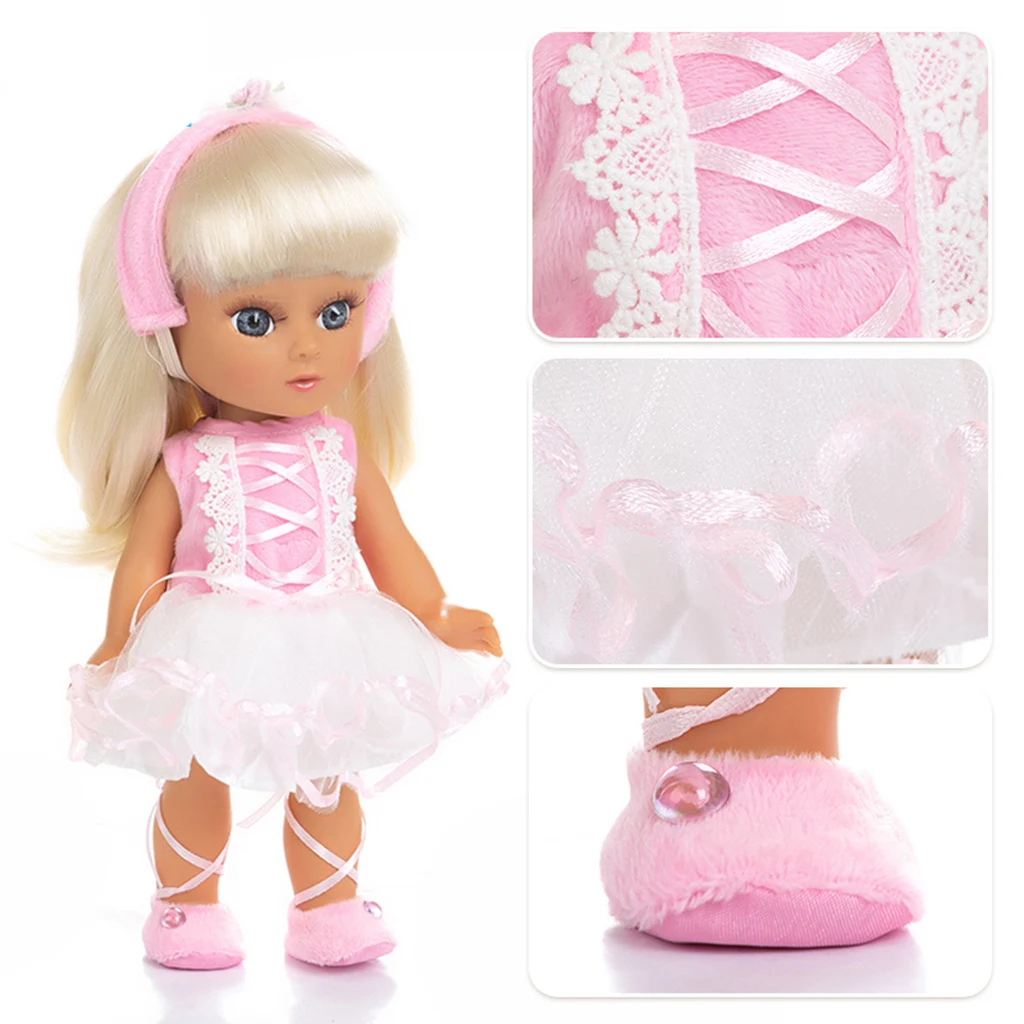 

14.5inch Flexible Baby Girl Doll with Pink Skirt Gold Hair Educational Toy