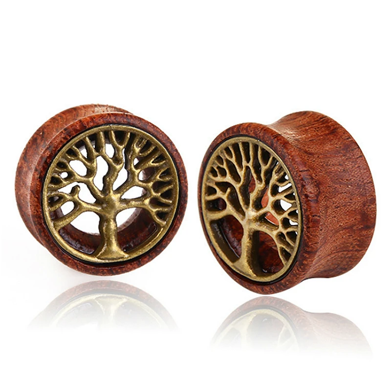 

Hip Hop Rock Punk Earrings Plugs Tunnels Jewelry Tree Of Life Wood Expander 8mm Ear Stretcher Ear Piercing Body Jewelry 1pcs