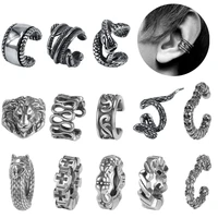 2pcs snake stainless steel cuff earrings for men punk cross lion ear clip earrings non pierced fake cartilage earrings jewelry