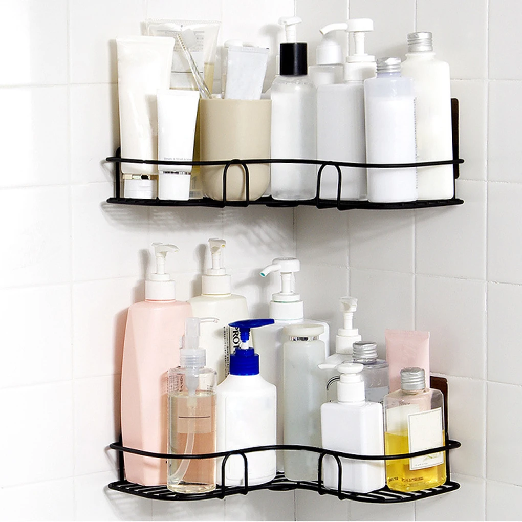 

KITCHEN ACCESSORI Punch-Free Iron Corner Shelf Bathroom Storage Shelves Toilet Triangle Wall-Free Organizer Holder Cosmetic Rack