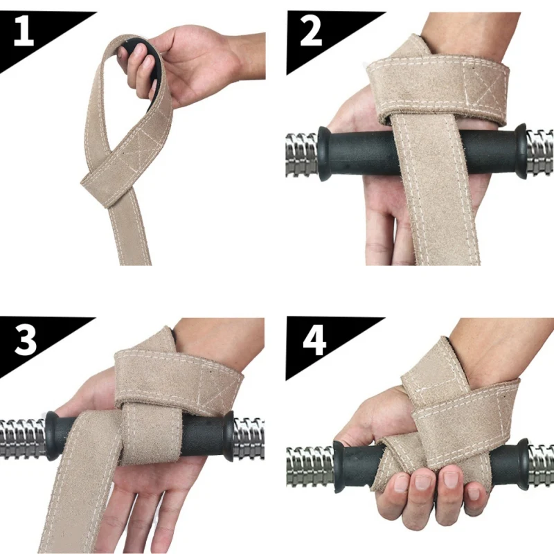 1 пара мужской воловьей кожи Тяжелая атлетика ручной ремень Противоскользящий