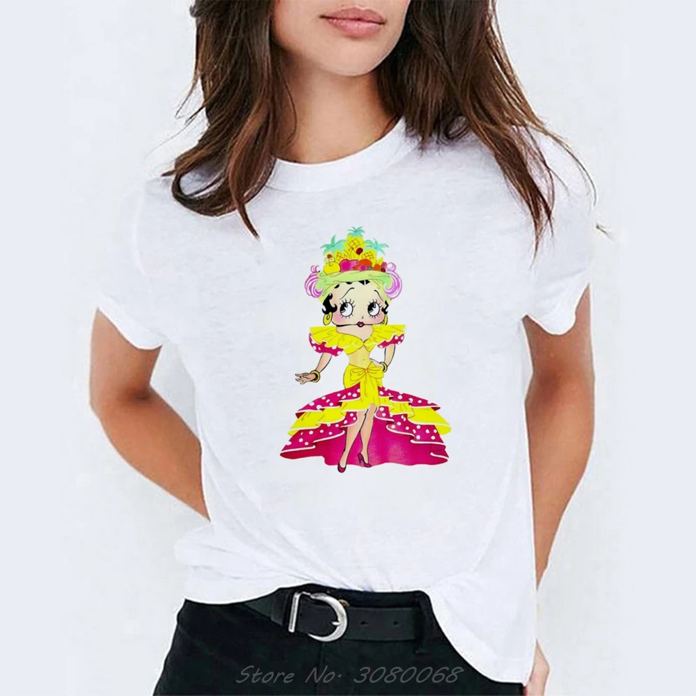 Футболка с рисунком Betty Boop, модная Корейская одежда для пар, хлопковый топ с короткими рукавами и принтом ангела, женская футболка 90s