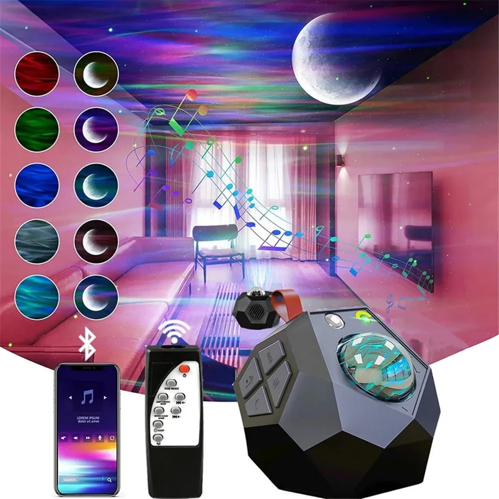 LED Aurora Galaxy Starry Sky Projector Night Light Colorful Ocean Wave Star Moon Laser Projection Atmosphere Lamp For Bedroom