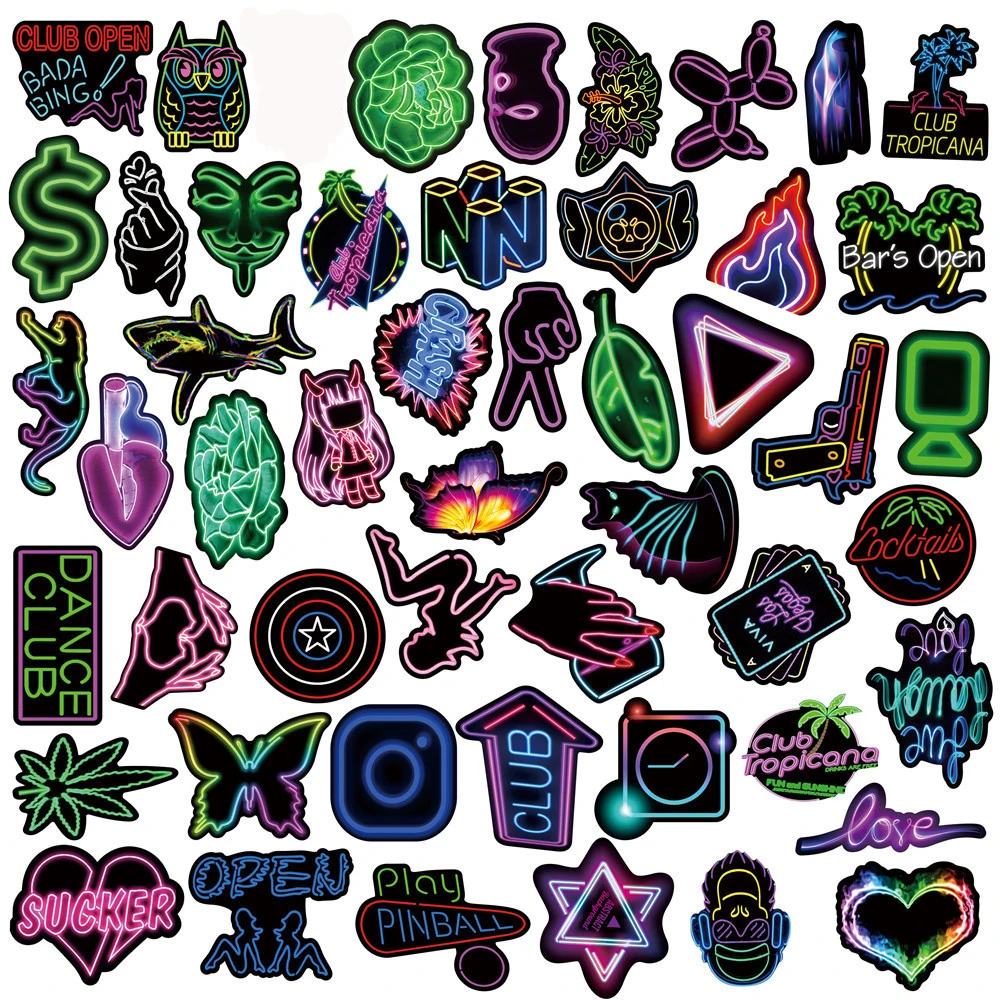 

50/100PCS Neon Light Sticker Gifts Toy for Children Anime Animal Cute Decals Stickers to Laptop Phone Office Guitar Fridge Car