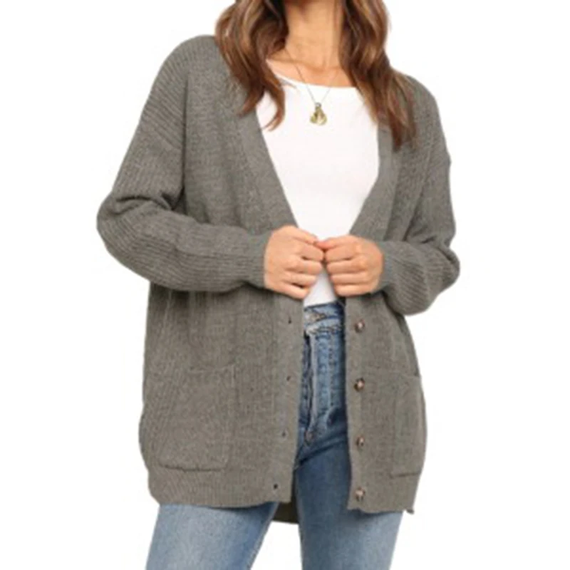 

Свитер с v-образным вырезом и длинными рукавами, Новый Модный осенне-зимний женский однотонный теплый Повседневный свитер с пуговицами, Жен...