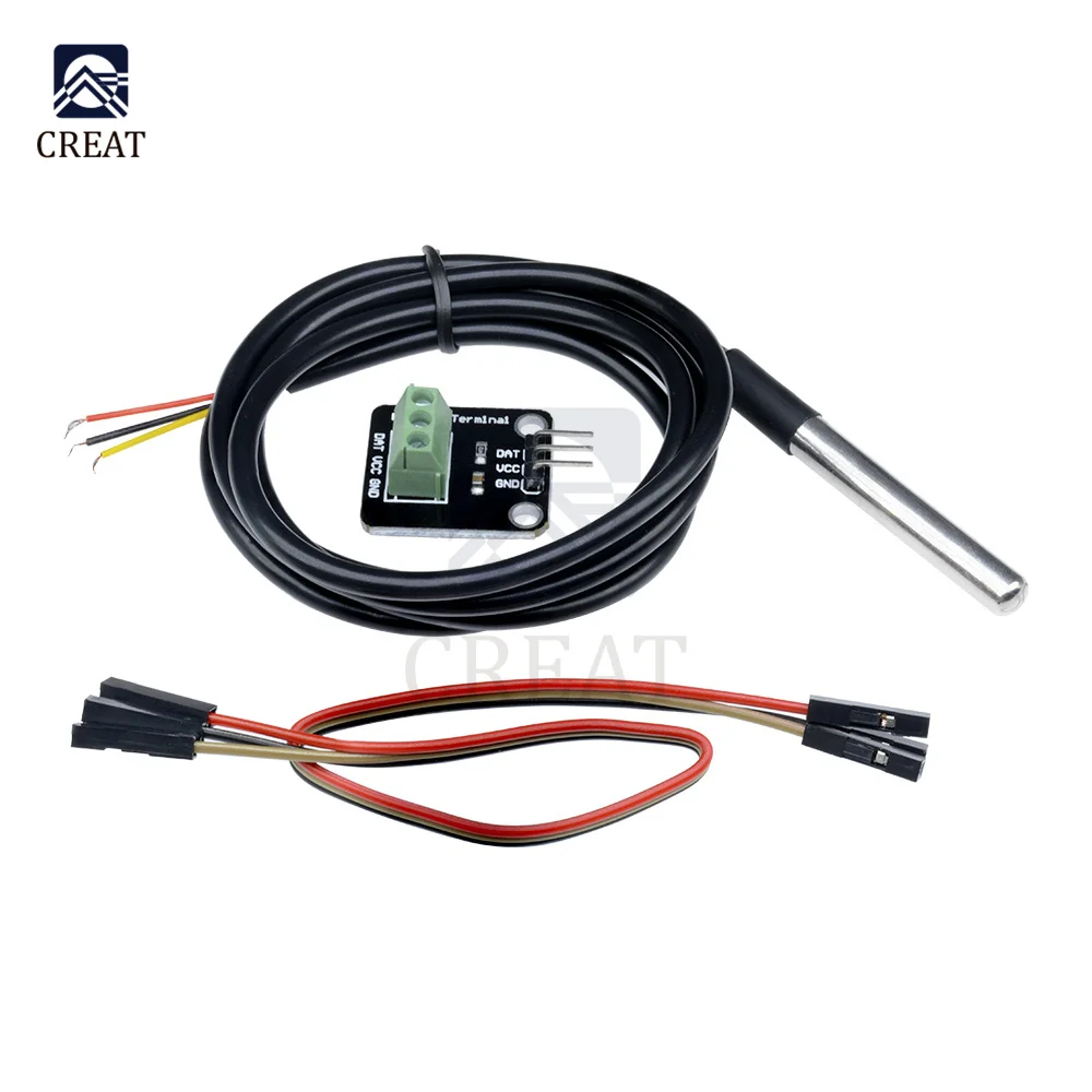DS18B20 Temperature Sensor Module Kit Waterproof 100CM Digital Cable Stainless Steel Probe Terminal Adapter For Arduino | Электронные