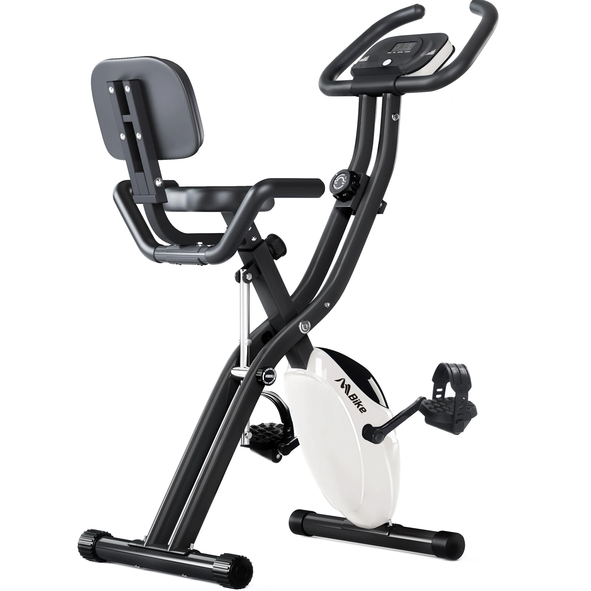 

Folding Exercise Bike, Fitness Upright and Recumbent X-Bike with 10-Level Adjustable Resistance, and Backrest