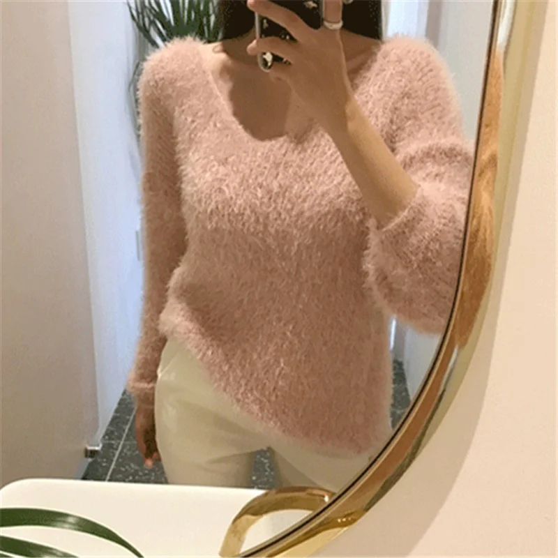 

Ailegogo New 2020 Autumn Winter Women's V-neck Sweaters Loose Casual Fashionable Tops Korean Style Ladies Fashion Pullover