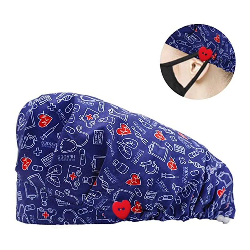 

Unisex Adjustable Working Cap with Heart Buttons Sweatband Electrocardiogram Print Elastic Bouffant Hat Head Scarf