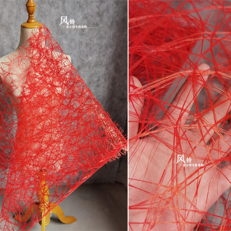 

Hollowed Mesh Fabric Red Irregular Bird's Nest texture DIY Handicraft Flowers Props Decor Creative Clothes Designer Fabric