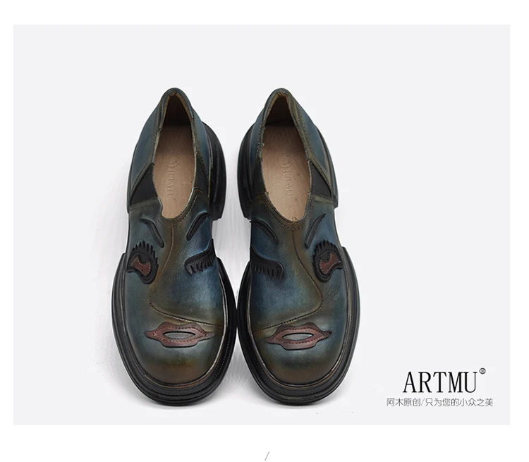 Artmu; оригинальная женская обувь на танкетке с толстой подошвой; повседневная обувь для отдыха из натуральной кожи ручной работы на платформе с круглым носком