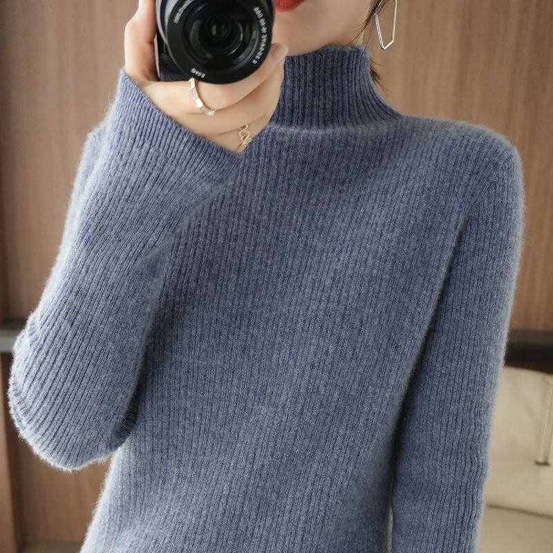 

Cashmere sweater women's turtleneck sweater 100% pure wool knitted sweater Slim padded pullover plus size ladies top