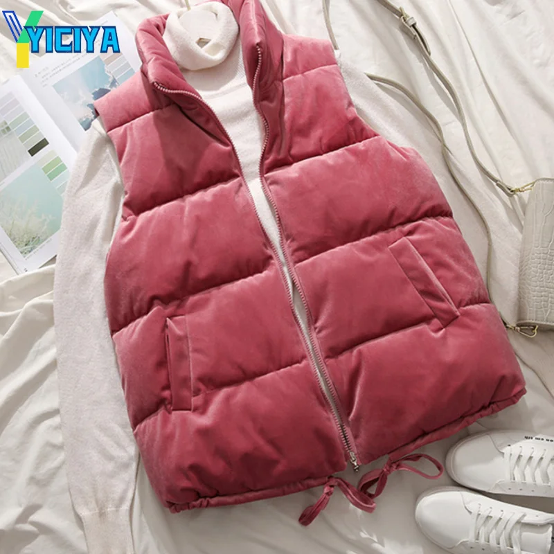 

YICIYA 2021 winter vest women's short velvet thickened slim fit Korean down cotton vest cold proof coat y2k jackets met jacket