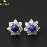925 sterling silver lapis lazuli lotus flowers stud earrings for women elegant lady prevent allergy sterling silver jewelry