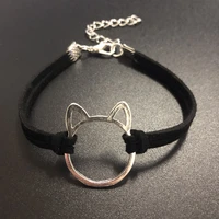 new fashion cute lovely personality unique head cat leather bangles vintage womens girls jewelry hand chain bracelet