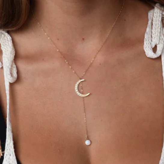 Очаровательная Золотая Луна подвеска ожерелье для женщин богемная Длинная