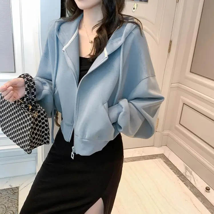 

Lauri Laki Solid Casual Oversized Sweatshirt Coat Vintage Harajuku Long Sleeve Hoodies Plus Size Zipper Short Hooded Autumn 2020