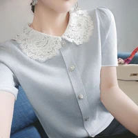 t shirt womens bottoming shirt ladies 2021 autumn winter new style thin western solid color small shirt top lace regular