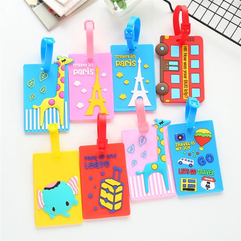 

Candy Color Cartoon PVC Suitcase Luggage Tag Keychain ID Work Card Holder Baggage Label Travel Accessories