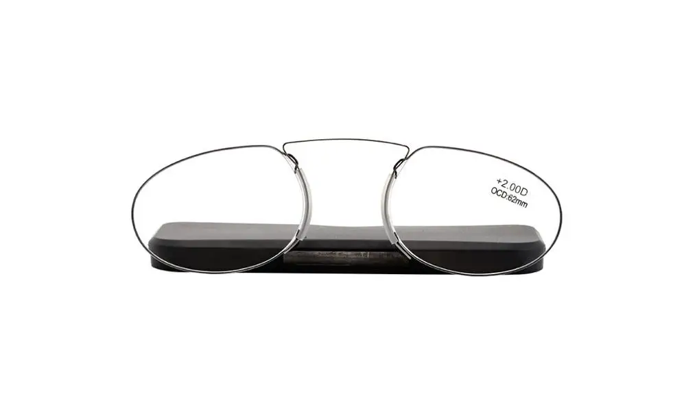 EVUNHUO складной зажим для носа очки для чтения SOS плоское пенсне мини Pince-nez пресбиопические очки с чехлом диоптрий 1,0 1,5 2,0 2,5 - Цвет оправы: Черный