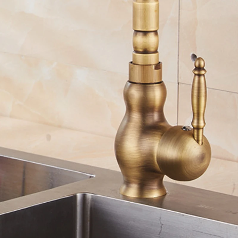 360 Вращение одной ручкой смеситель античная латунь ванная раковина резной