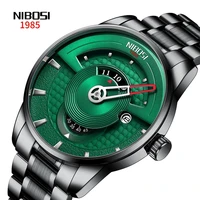 nibosi luxury new fashion men green dial watches waterproof calendar display stainless steel quartz wristwatch relogio masculino