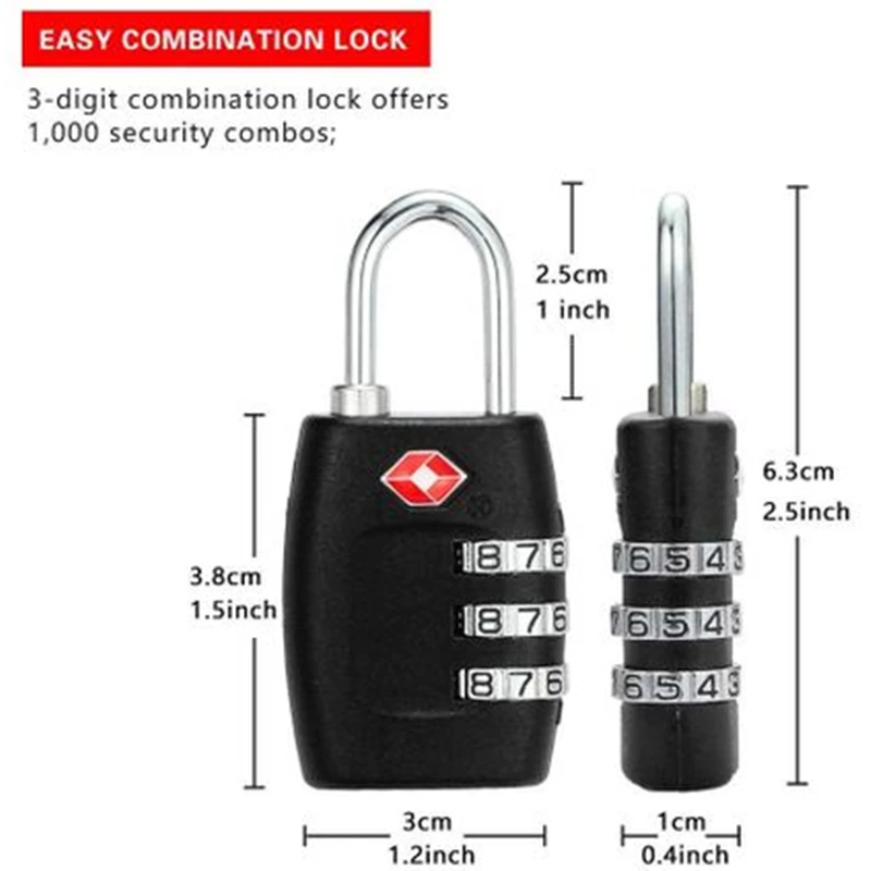 3-значный сбрасываемый кодовый мини-замок для багажа из АБС-пластика |