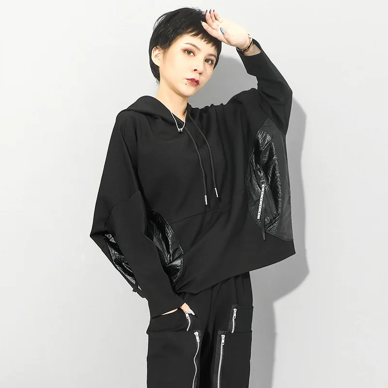 Черная хлопковая Повседневная Свободная Толстовка в стиле оверсайз Осень-зима