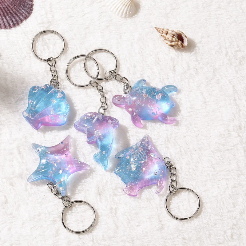 

1PC Summer Ocean Style Multi Kinds Sea Animals Keychain Glitter Flatback Resin Pendant Necklaces Charms For Woman