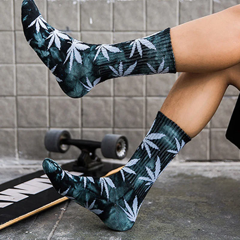 1 пара крашеные галстуком кленовые носки с листьями длинные модные для мужчин