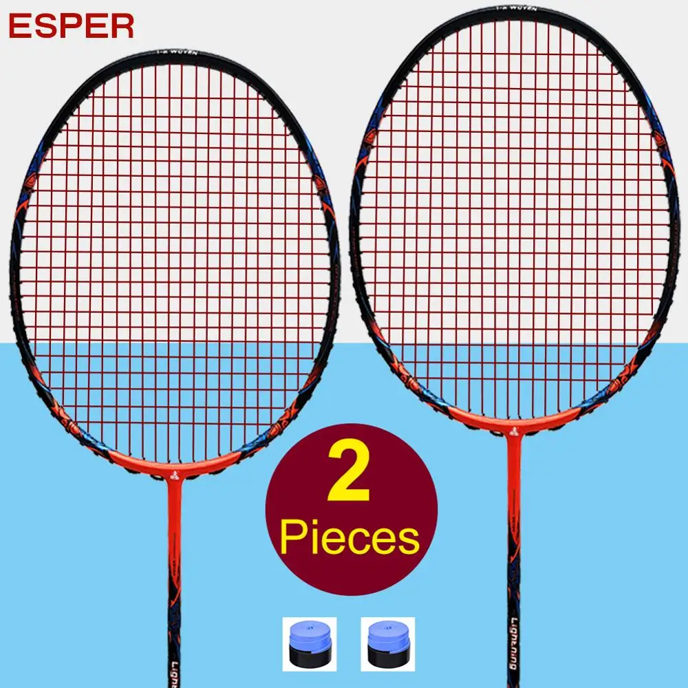 ESPER High Quality Badminton Racket Set of 2 Lightweight Carbon Fiber Racquet with String Grip for Adult Training Beginner