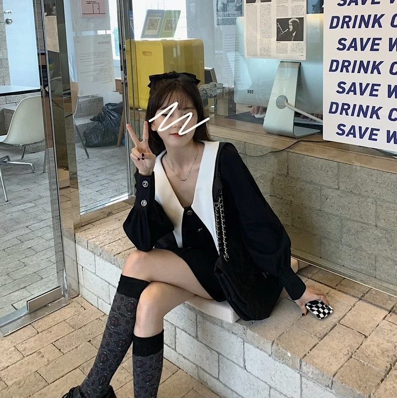 

Real Shot Autumn New Collar Long Sleeve Dress