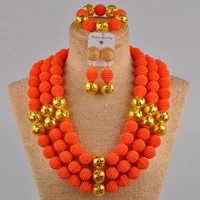 orange 24 inches long necklace nigerian wedding african beads jewelry set simulated pearl set jewelry for women fzz22