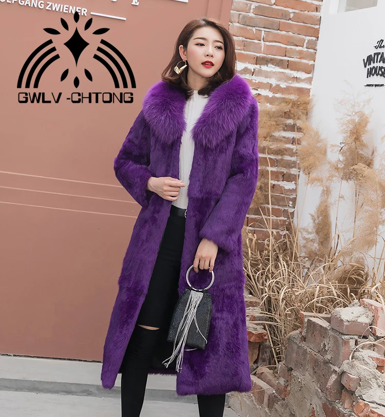 Женская длинная куртка с воротником из лисьего меха | одежда