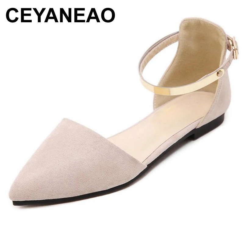 

CEYANEAO Women's Pointed Toe Ballet Shoes with Metal Ankle Strap Loafers Women's Flat Shoes Buckle Flat Sandals dropshipping