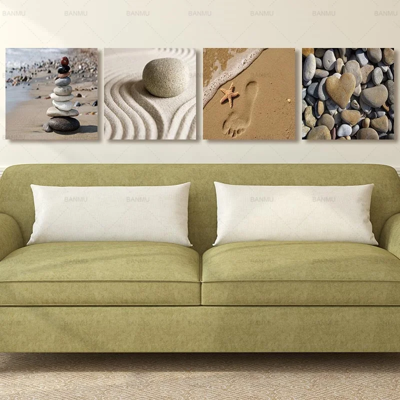 Романтическая пляжная тема 4 панели современный пляж океан холст принты картины