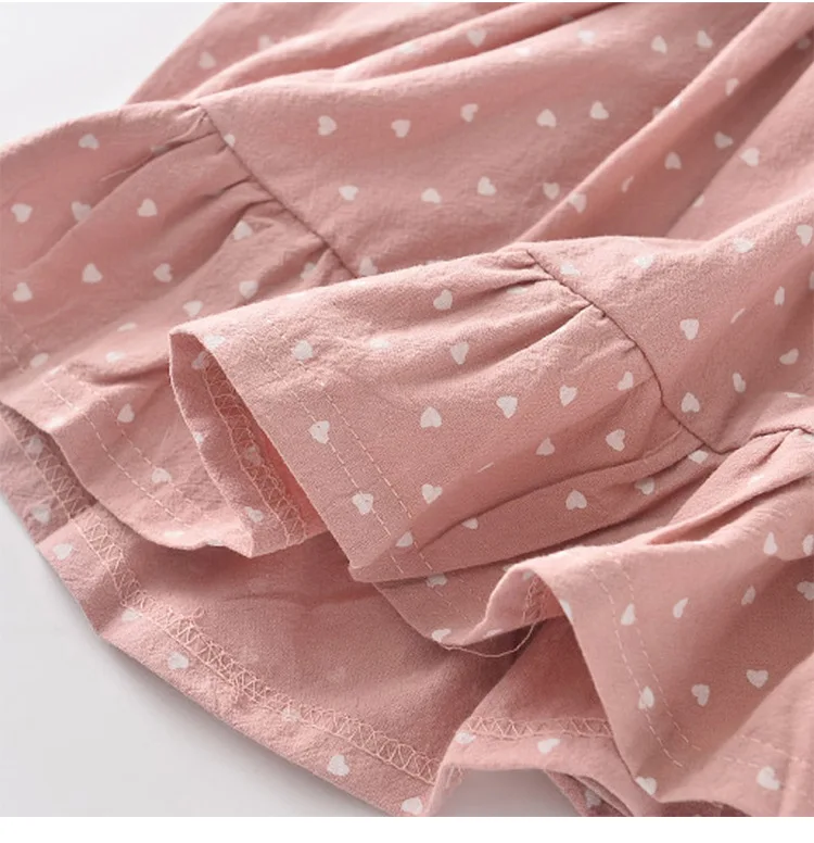 

Child's Spring Brand New Girls Dress Turn-down Collar Kid Outfits Heart Print Pattern Cotton Dress Ruffle Clothing Girl 2-6Y