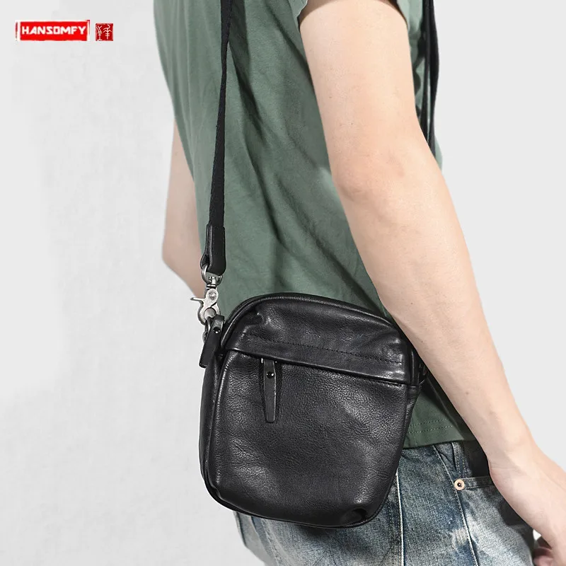 Simple New Men's Bag Genuine Leather Small Shoulder Crossbody Bag Male Messenger Bag Street Bags Fashion Trend Mini Leather Soft