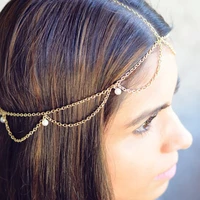 indian dress beaded headband ladies fashion hair chain jewelry boho style wave tassel chain pearl headband hair accessory