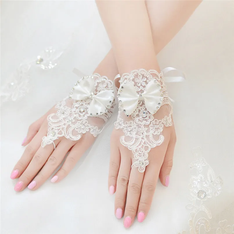glove dress Свадебные перчатки для невесты короткий параграф свадебное платье с перчатками аксессуары Жемчужное Кружево брато handschuhe luvas para festas J15 - Цвет: glove dress