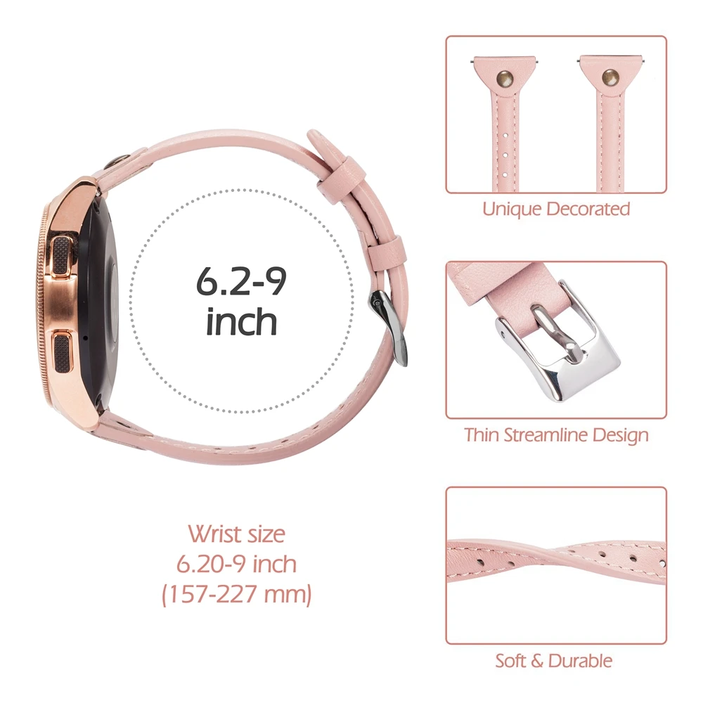 Тонкий ремешок для часов из натуральной кожи для samsung Galaxy Watch 42 мм 46 мм женский ремешок Серебристый Стальной ремешок с пряжкой для активных 2 40 мм 44 мм