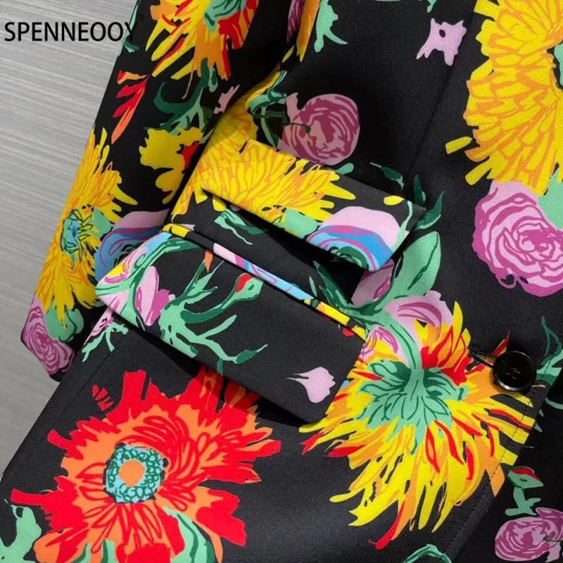 SPENNYMOOR 2021Designer Brand Spring Summer Fashion Blazer Jackets Women Hand Painted Flower Print Overcoat Outwear
