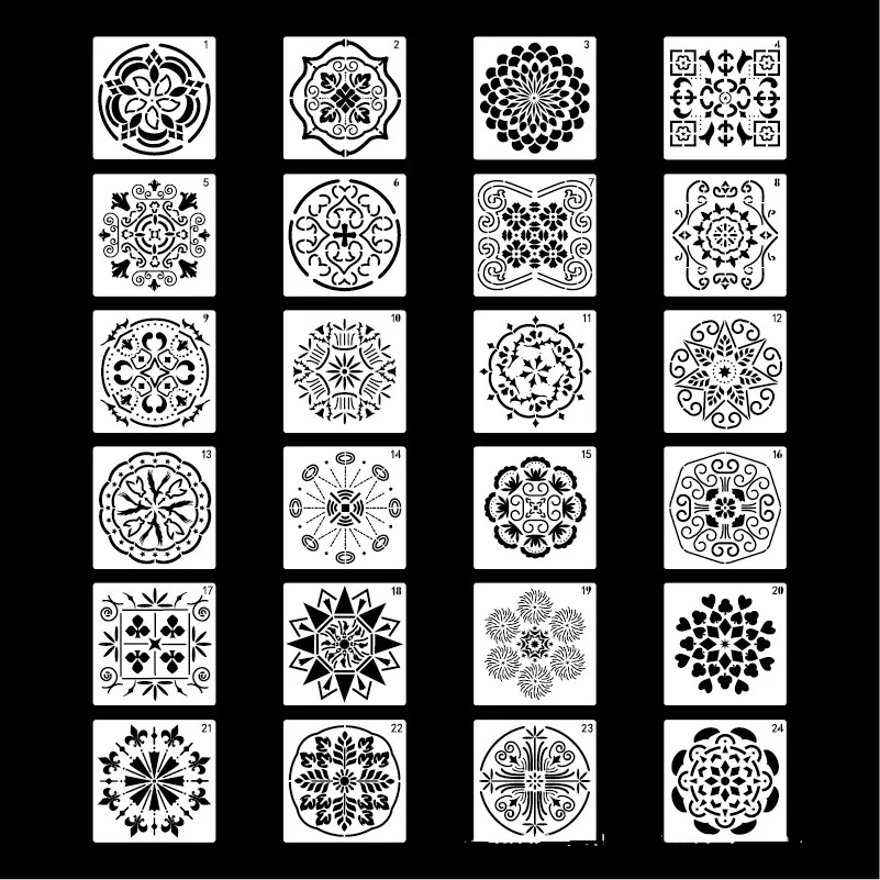 24 шт многоразовые Mylar мандалы Dotting трафареты для картин шаблоны инструменты DIY