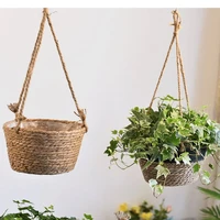 1pcs big garden plant storage basket jute rope hanging planter woven flower pot holder home decor indoor outdoor garden supplies